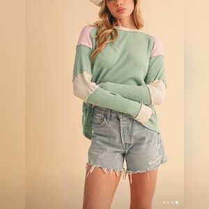 Colorblock Long Sleeve Top - Mint, Pink, and Cream